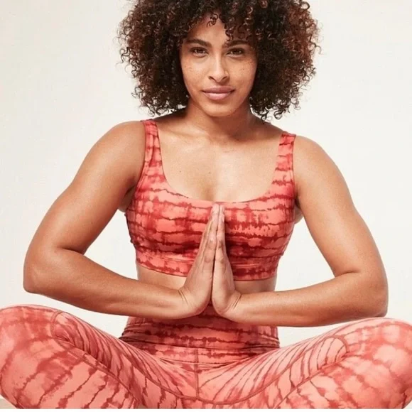 Athleta NWT Exhale Printed Sports Bra A-C Cup Tahiti Island Coral Strappy Sz Xs - Picture 1 of 10